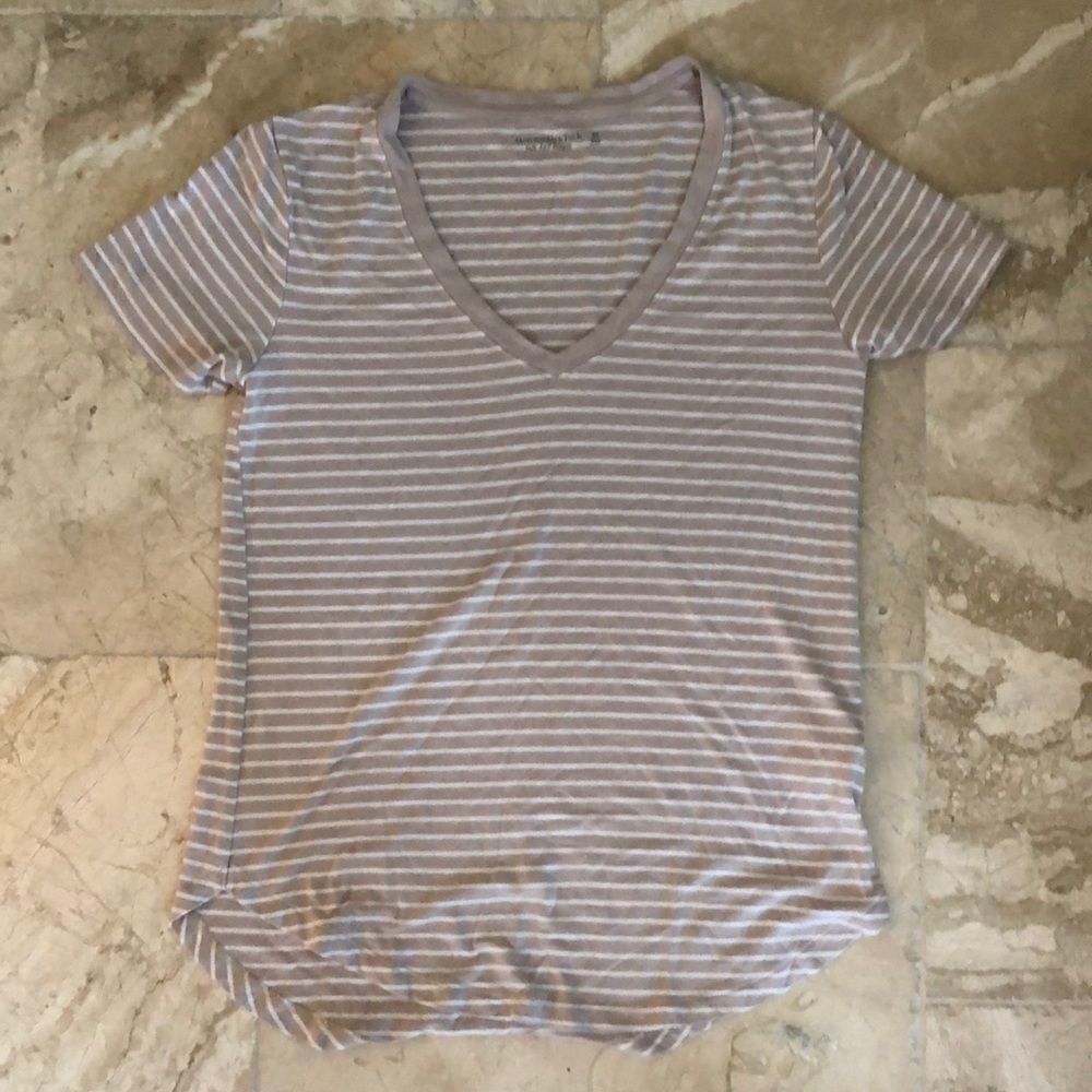 Abercrombie and Fitch tan and cream striped tee XS